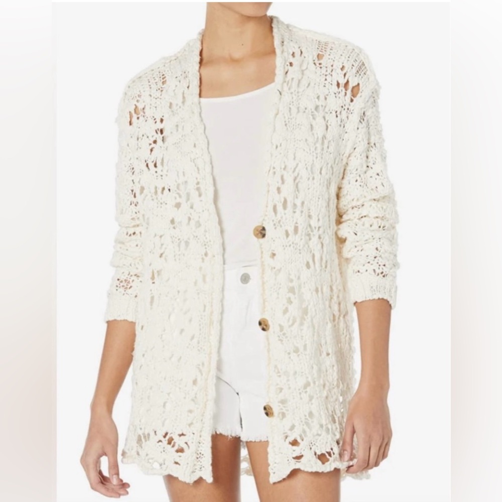 Free People Imelda Ivory Open-Knit Cardigan